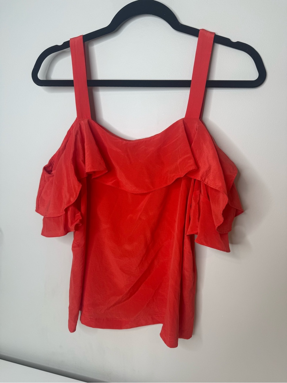J.Crew 100% Silk Cold Shoulder Ruffle Top Coral Orange Size 10
